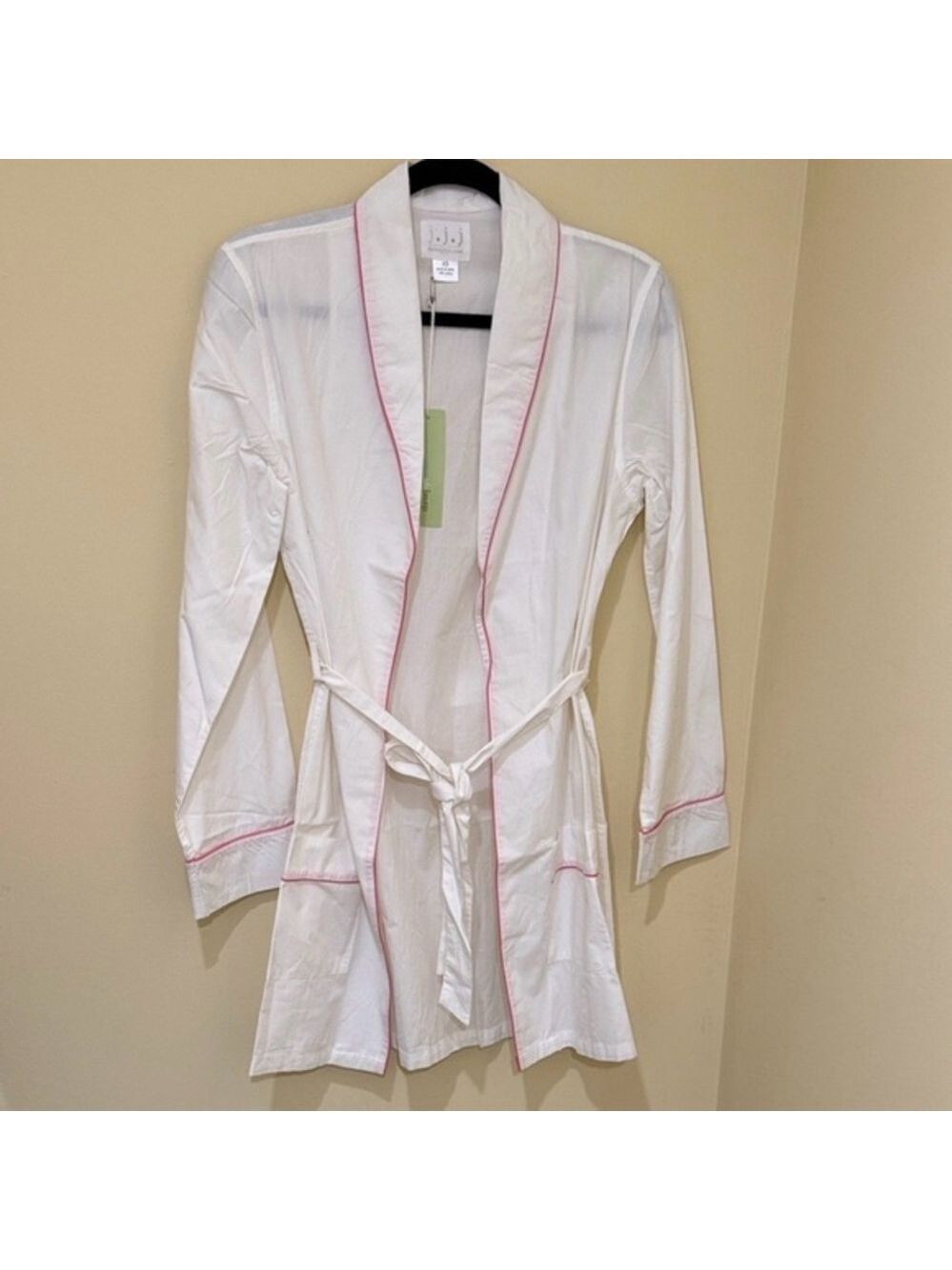 Elegant White Robe with Pink Trim